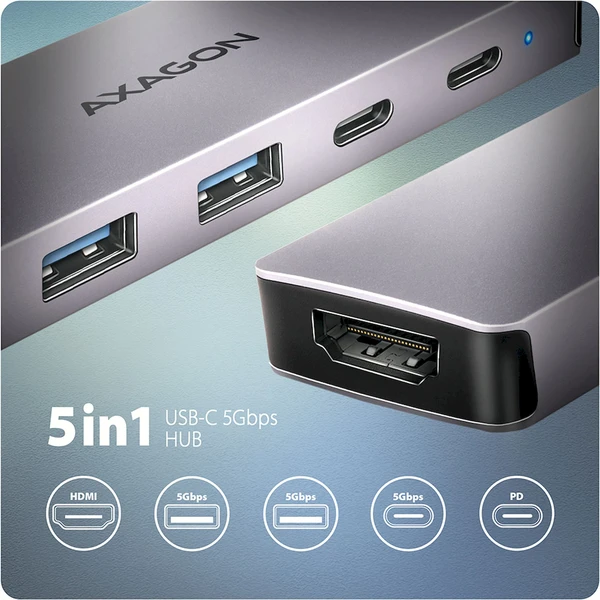 AXAGON HMC-5H60 5v1 USB-C hub - Dokovací stanice - Obrázek 115D000N01