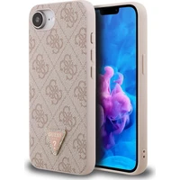 Guess PU 4G Strass Triangle Metal Logo kryt iPhone 17e/16e růžový - Pouzdra