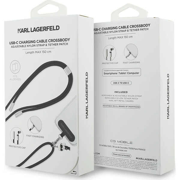Karl Lagerfeld Ikonik Charm popruh s integrovaným nabíjecím kabelem USB-C/USB-C černý - Popruhy a crossbody - Obrázek 1288b855059b4877bc5a0dd745446ee6