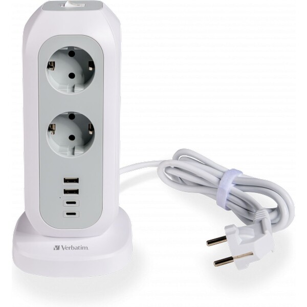 VERBATIM EU Power Tower EUPT-01 Nabíjecí stanice ,11x230V, 2xUSB-C, 2x USB-A Bílá