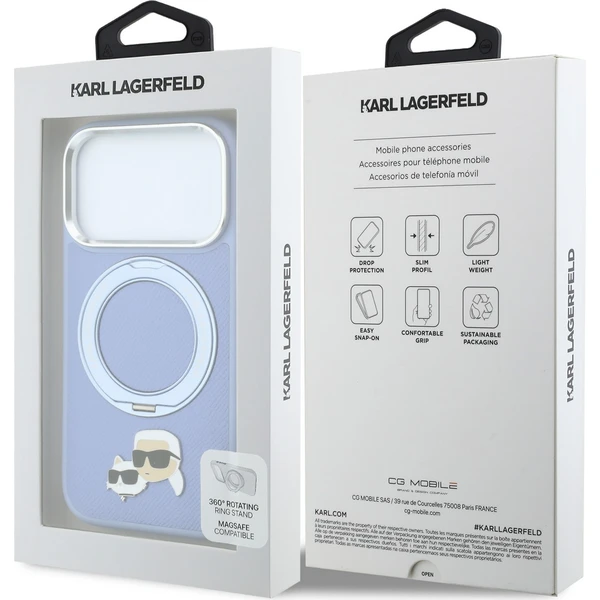 Karl Lagerfeld PU Grained K&CH Heads Ring Stand Magsafe kryt iPhone 18 Pro modrý - Pouzdra - Obrázek 1395bc8b319047afbb57ee2a68980d2f