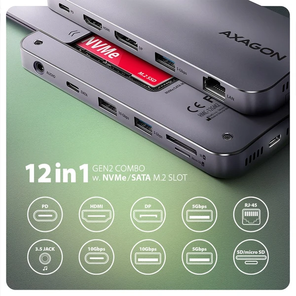 AXAGON HMC-12GM2 12v1 USB-C hub - Dokovací stanice - Obrázek 13W3000L01