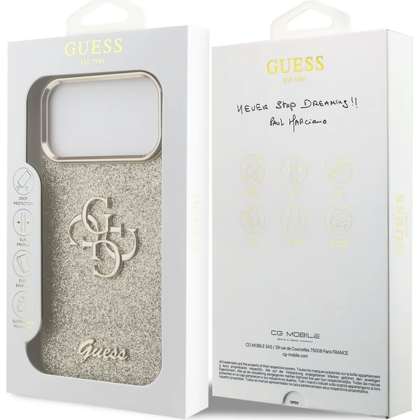 Guess PU Fixed Glitter 4G Metal Frame kryt iPhone 17 Pro Max zlatý - Pouzdra - Obrázek 13d301ce8c3f47bcb0907b33ce3b6fb6