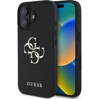 Guess PU Grained 4G Metal Logo kryt iPhone 16 černý - Pouzdra