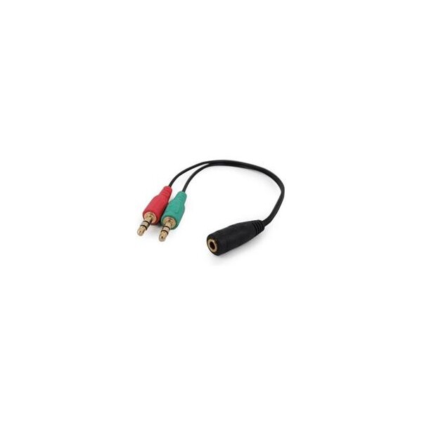 Gembird audio adaptér 3.5 mm 4-pin (F) na 2 x 3.5 mm stereo jack (M), kábel 0.2m
