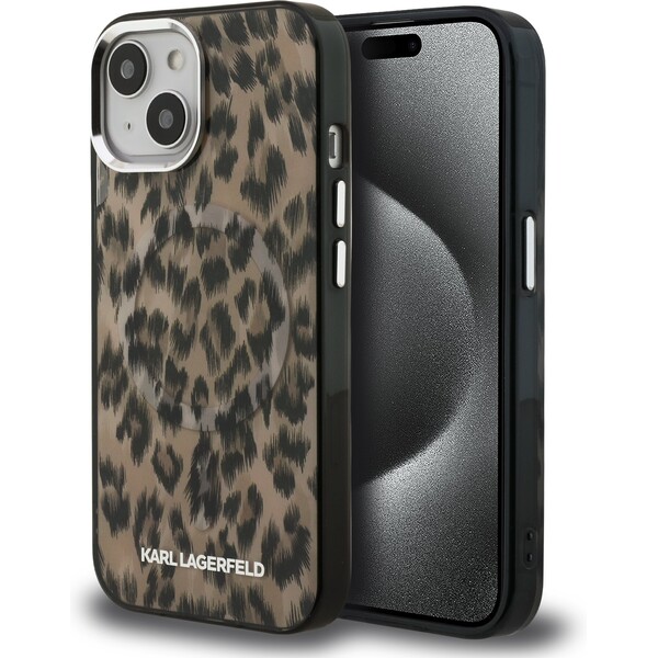 Karl Lagerfeld IML Leopard MagSafe kryt iPhone 15 hnědý