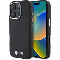 BMW M PU Kevlar Metal Logo kryt pro iPhone 16 Pro černý - Pouzdra