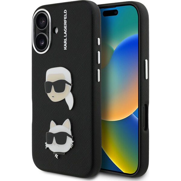 Karl Lagerfeld Grained PU K&CH Heads kryt iPhone 16 černý