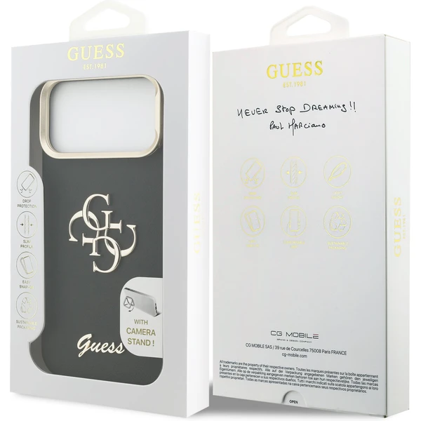 Guess PU Grained 4G Logo Stand Camera Frame kryt iPhone 17 Pro Max černý - Pouzdra - Obrázek 1722b00cb29b4209bc9b2598a6e14f90