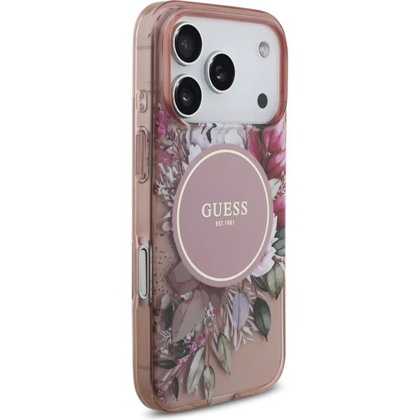 Guess IML Flowers Strap MagSafe kryt iPhone 17 Pro růžový - Pouzdra - Obrázek 17986cdf10134462a544119455806a15