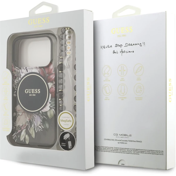Guess IML Flowers Strap MagSafe kryt iPhone 17 Pro černý - Pouzdra - Obrázek 17f1a91d7bb84e3aaf552272c849eda6