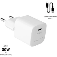 FIXED Mini set síťové nabíječky s USB-C výstupem a USB-C/Lightning kabelu, podpora PD, 1.2 metr, MFI - Nabíječky