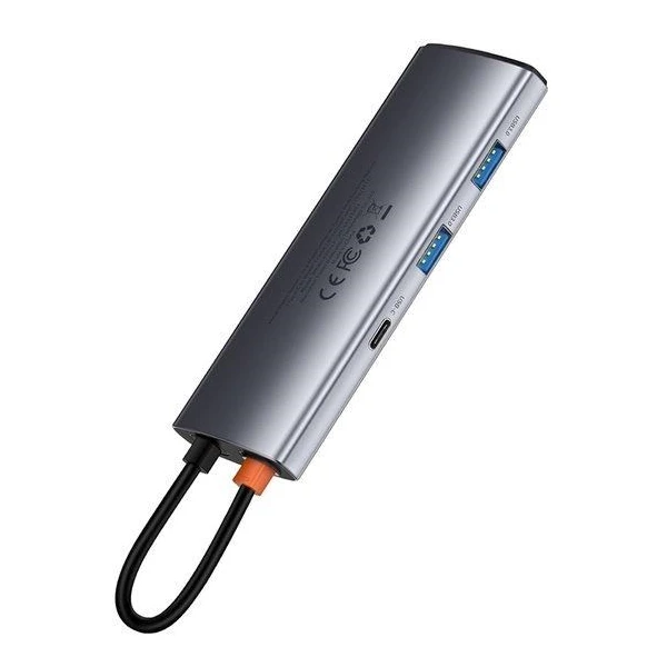Baseus Metal Gleam Series 7v1 HUB Type-C (USB-C PD 100W, USB-C, 2* USB 3.0, HDMI, SD TF port) šedý - USB huby - Obrázek 184SF00101