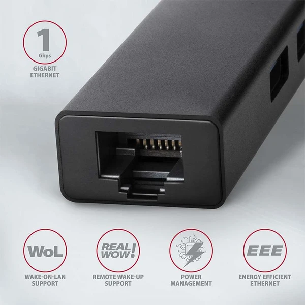 AXAGON HMAGL3A USB 3.2 Gen 1 hub porty 3x USBA + Gigabit Ethernet kovový kabel USBA 20cm - USB huby - Obrázek 187HF00101