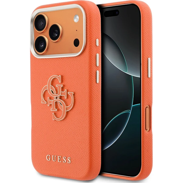 Guess PU Resin Logo kryt iPhone 17 Pro oranžový