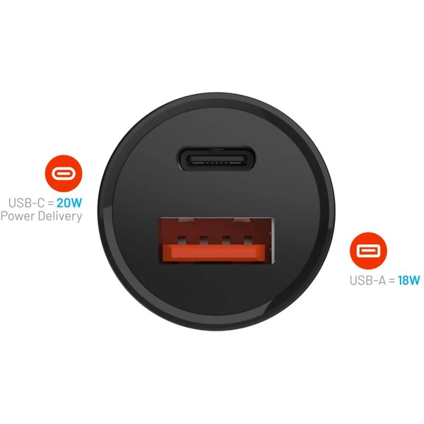 FIXED autonabíječka s USB-C a USB výstupem a podporou PD, 20W černá - Nabíječky - Obrázek 19O2000P01