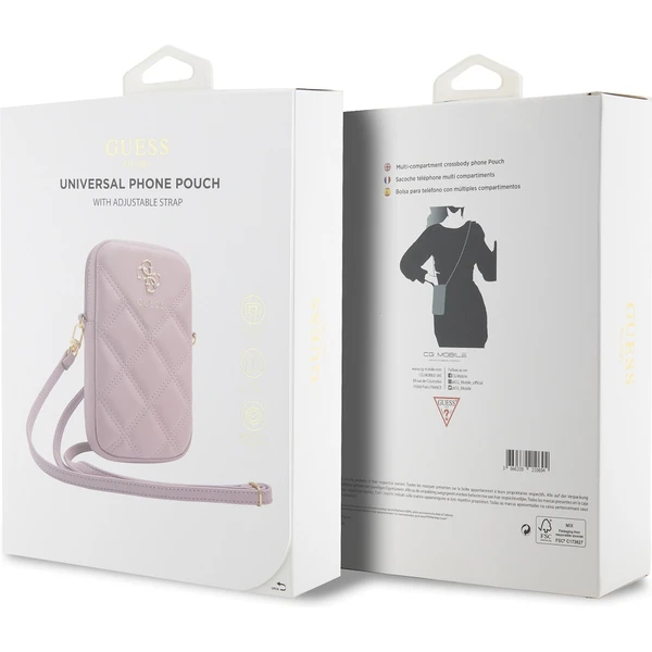 Guess PU Quilted 4G Metal Logo Wallet Phone Bag Zipper růžový - Popruhy a crossbody - Obrázek 1A82000N01