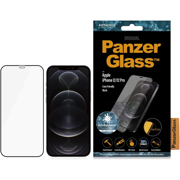 PanzerGlass Edge-to-Edge AntiBacterial sklo Apple iPhone 12/12 Pro černé - Ochranné folie a skla - Obrázek 1B8L500301