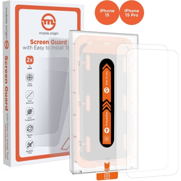 Mobile Origin Orange Screen Guard 2 Pack 2,5D ochranné sklo s aplikátorem iPhone 15 Pro/15