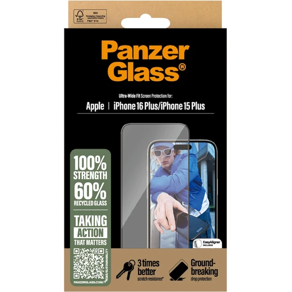 PanzerGlass® Ultra-Wide Fit Apple iPhone 16 Plus/15 Plus s instalačním rámečkem - Ochranné folie a skla - Obrázek 1G08000P01