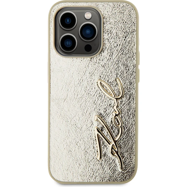 Karl Lagerfeld Wrinkled PU Signature Logo zadní kryt iPhone 15 Pro Max zlatý - Pouzdra - Obrázek 1GN5000J01