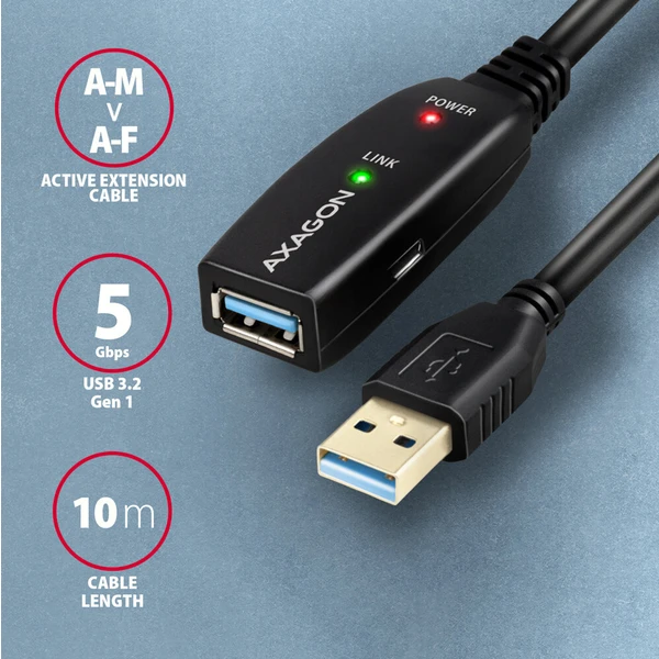 AXAGON ADR-310 USB-A/USB-A prodlužovací kabel 10m černý - Kabely a redukce - Obrázek 1IS6000701