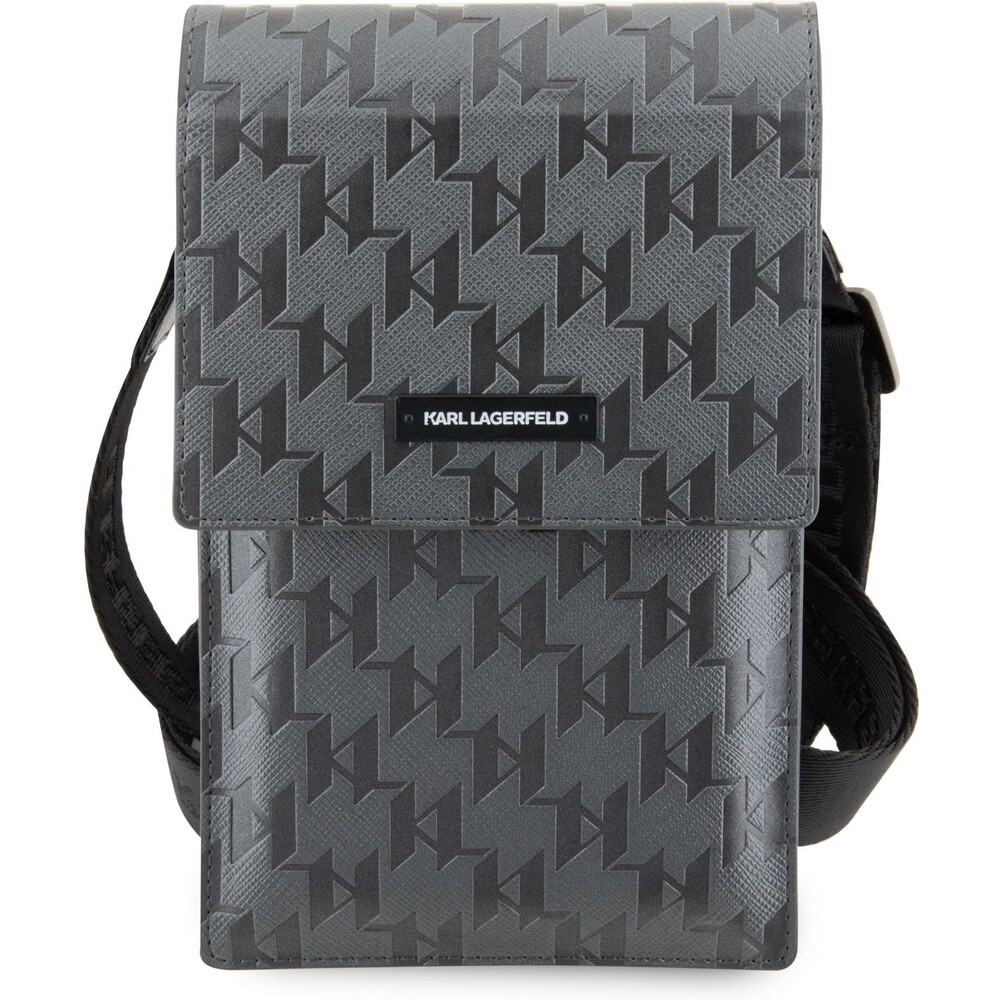 Karl Lagerfeld Saffiano Monogram Wallet Phone Bag stříbrný