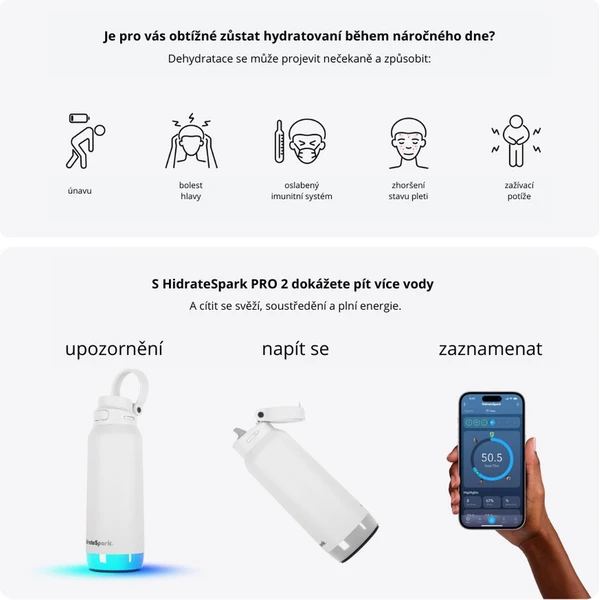 HidrateSpark PRO 2 chytrá lahev s brčkem, 950 ml bílá - Chytré láhve - Obrázek 1X2H000K01