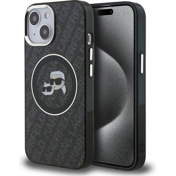 Karl Lagerfeld IML K&CH Heads Repeated Logo MagSafe kryt iPhone 15 černý