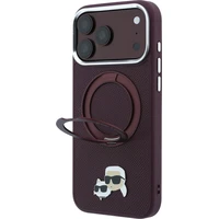 Karl Lagerfeld PU Grained K&CH Heads Ring Stand Magsafe kryt iPhone 18 Pro vínový - Pouzdra