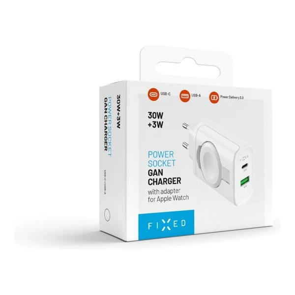 FIXED Power Socket GaN nabíječka USB-A/USB-C a nabíječkou pro Apple Watch bílá - Nabíječky - Obrázek 1ac46f5b0f3543899c72ef48be44d053