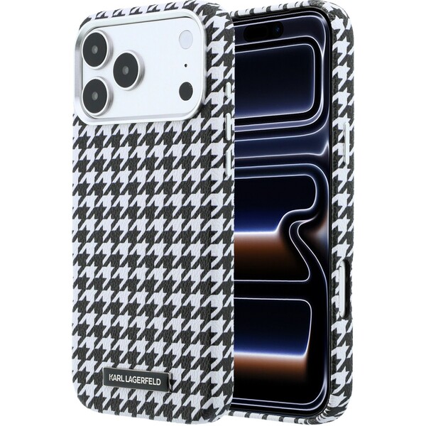 Karl Lagerfeld PU Houndstooth Resin Plate MagSafe kryt iPhone 17 Pro Max černý