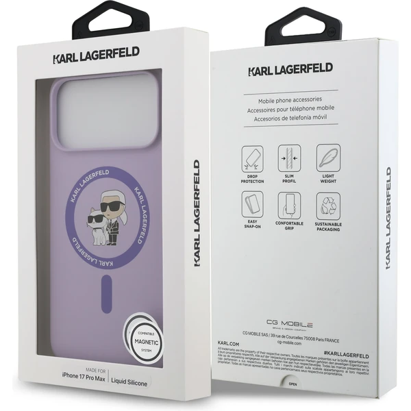 Karl Lagerfeld Liquid Silicone Karl and Choupette MagSafe kryt iPhone 17 Pro Max fialový - Pouzdra - Obrázek 1b935efb181a4ed68ebd20a96aeb576f