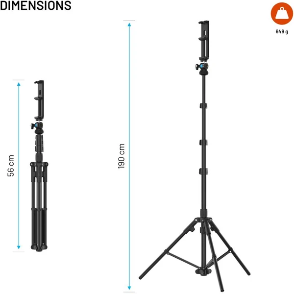 FIXED Creator Tripod extra dlouhý stativ (1,9 m), 1/4" závit, černý - Držáky - Obrázek 1bab79938f8443c0846a47917ae2a325