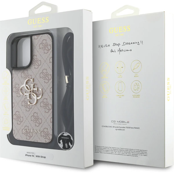 Guess PU 4G Metal Logo Crossbody popruh kryt iPhone 16 růžový - Pouzdra - Obrázek 1bff65cebcce4f4e9436e5b3b6cbb428
