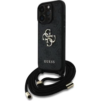 Guess PU 4G Metal Logo Crossbody popruh kryt iPhone 15 Pro černý - Pouzdra