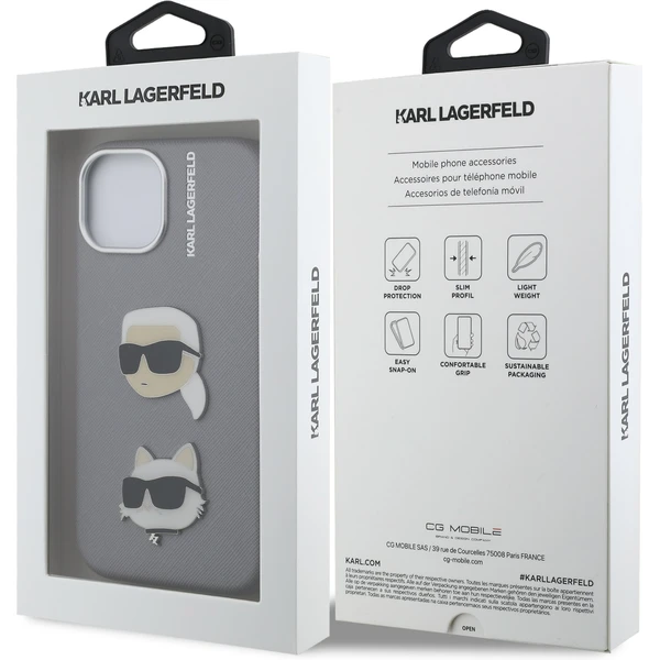 Karl Lagerfeld Grained PU K&CH Heads kryt iPhone 15 šedý - Pouzdra - Obrázek 1dbea33b06404583997aa3bea46df780
