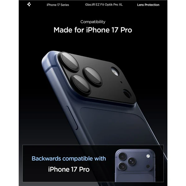 Spigen Glass tR EZ Fit Optik Pro XL sklo na fotoaparát iPhone 17 Pro černé - Ochranné folie a skla - Obrázek 1e74d7a19ac045e096dd6386d0ecc158