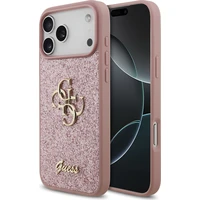 Guess PU Fixed Glitter 4G Metal Logo kryt iPhone 18 Pro Max růžový - Pouzdra