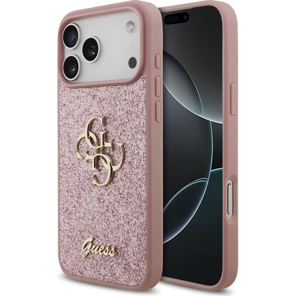 Guess PU Fixed Glitter 4G Metal Logo kryt iPhone 18 Pro Max růžový