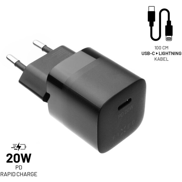 FIXED Mini nabíječka s USB-C výstupem a kabelem Lightning 1 metr PD 20W
