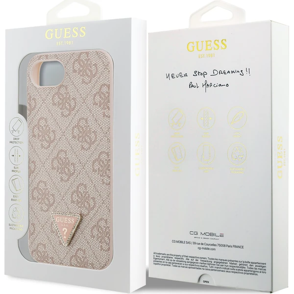 Guess PU 4G Strass Triangle Metal Logo kryt iPhone 17e/16e růžový - Pouzdra - Obrázek 1f00beddb43a4fc881c8c7ec34300763