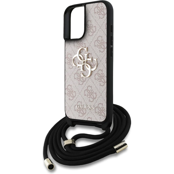 Guess PU 4G Metal Logo Crossbody popruh kryt iPhone 16 růžový - Pouzdra - Obrázek 1f22298d97af42e19a09776762f2b576