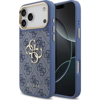 Guess PU Leather 4G Metal Logo Gold Frame kryt iPhone 18 Pro Max modrý - Pouzdra