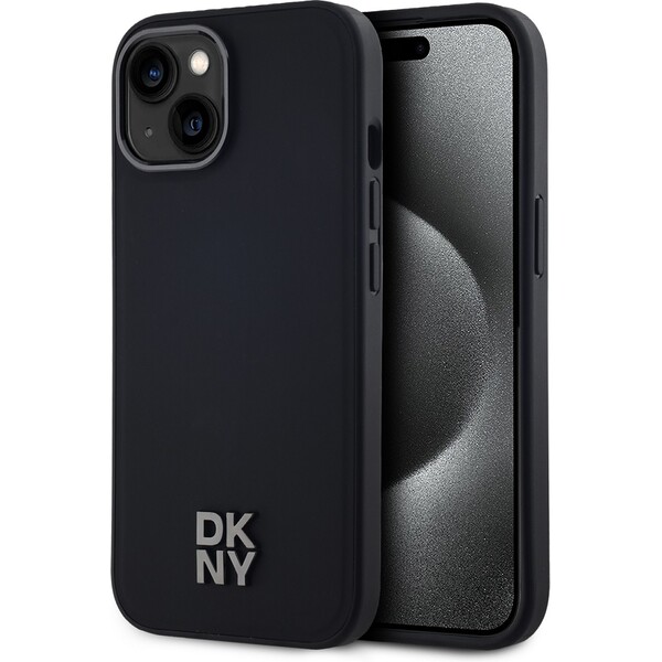 DKNY PU Leather Stack Logo Magsafe kryt iPhone 15 černý