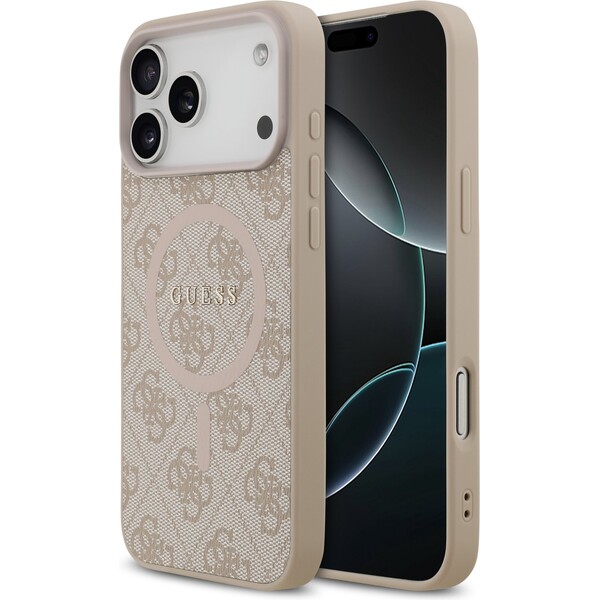 Guess PU Leather 4G Colored Ring MagSafe Zadní Kryt pro iPhone 17 Pro Max růžový