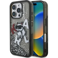 Karl Lagerfeld Liquid Glitter Scattered Choupette kryt iPhone 16 Pro Max černý - Pouzdra