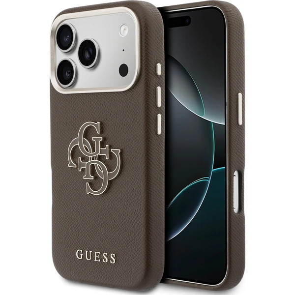 Guess PU Resin Logo kryt iPhone 17 Pro Max hnědý