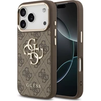 Guess PU Leather 4G Metal Logo Gold Frame MagSafe kryt iPhone 17 Pro Max hnědý - Pouzdra