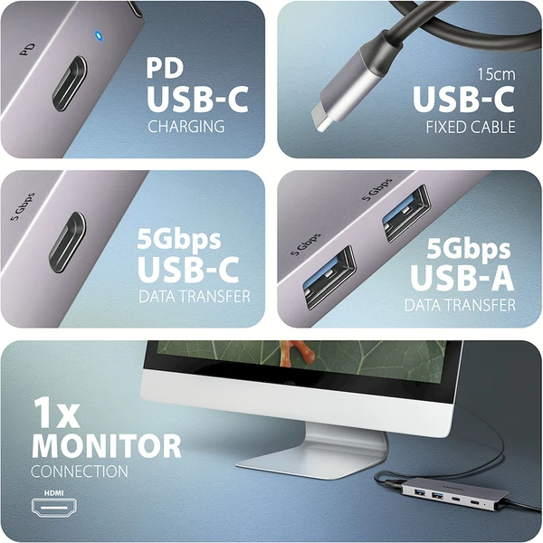 AXAGON HMC-5H60 5v1 USB-C hub - Dokovací stanice - Obrázek 215D000N01